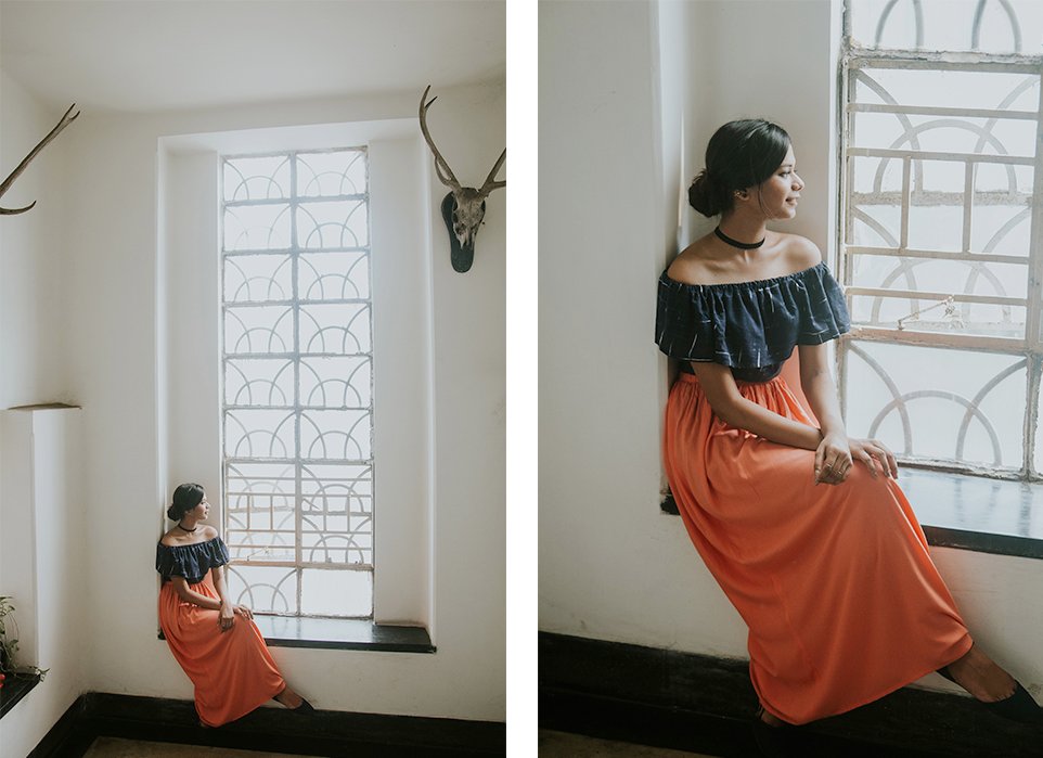 off shoulder top and long skirt